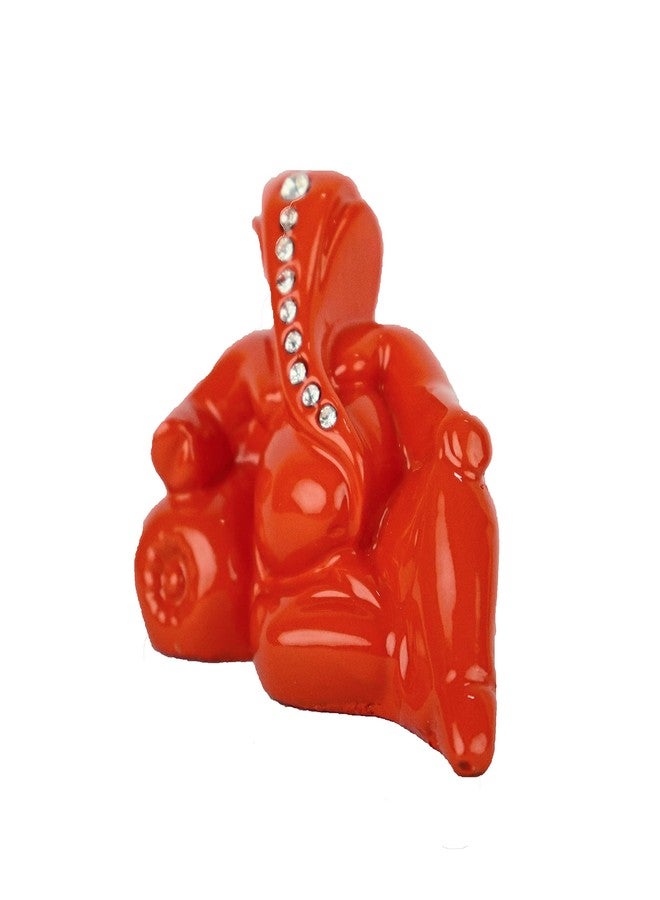 Craftam Polyresin Orange Ganesha Statue for Car Dashboard God Ganesh Murti Ganpati Idol Figurine with Double Side Tape - Image 3